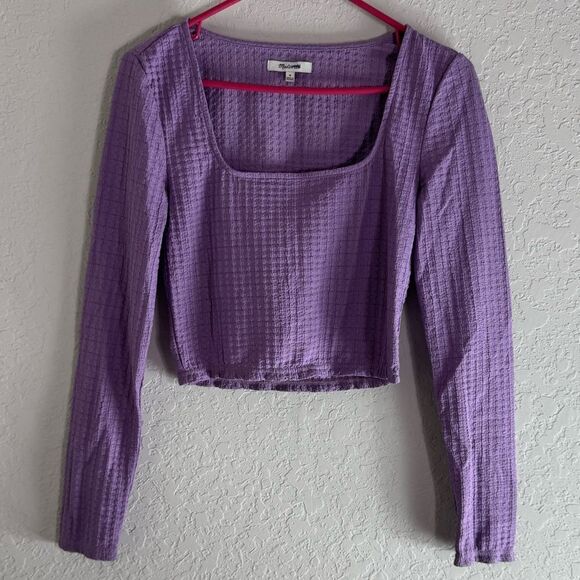 Madewell Squared Neck Textured Long Sleeve Crop Top Size M - Picture 1 of 9